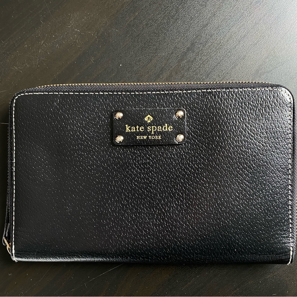 Kate Spade large zip around wallet, black - preloved & in great condition